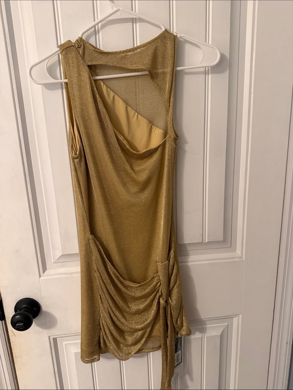 Tiger Mist Metallic Gold One-Shoulder Draped Mini Dress